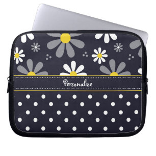 Girly Mod Daisies and Polka Dots With Name Laptop Sleeve