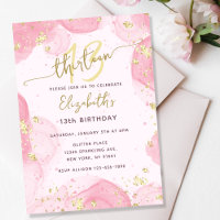 Girly Modern Abstract Pink Ink Faux Gold Glitter