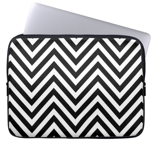 GIRLY MODERN BLACK WHITE CHEVRON PATTERN LAPTOP SLEEVE (Front)