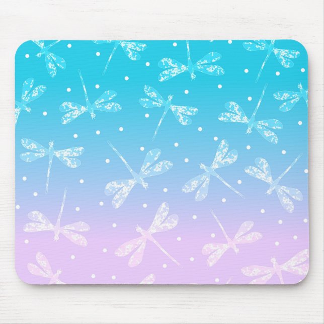 Girly modern blush pink aqua ombre dragonflies mouse pad (Front)