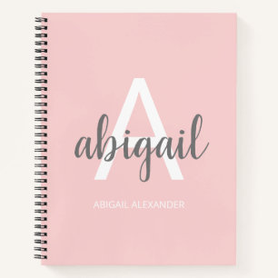 Girly Modern Blush Pink Monogram Name Notebook