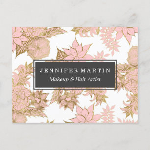 Girly Modern Blush Pink White Gold Floral Business Holiday Postcard