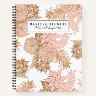 Girly Modern Blush Pink White Gold Floral Notebook