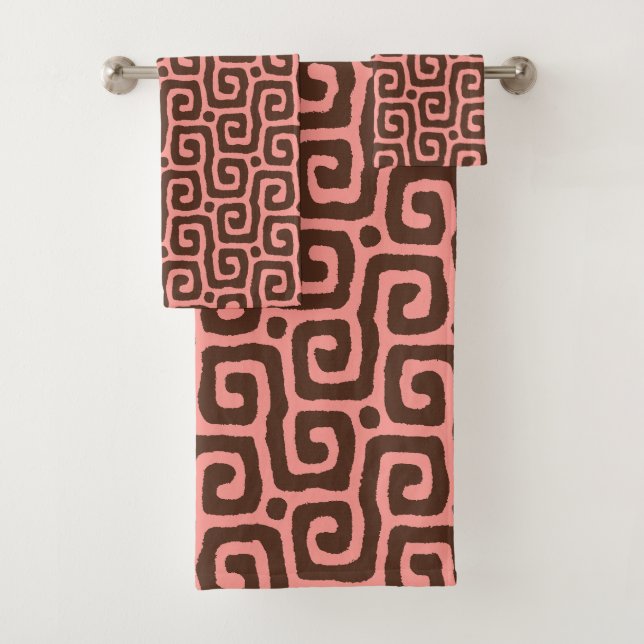 Girly modern Brown &Pink Abstract Pattern  Bath Towel Set (Insitu)