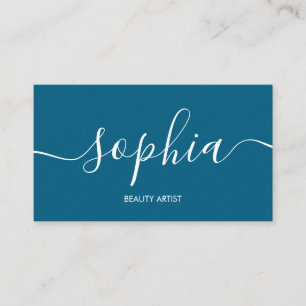 Girly Modern Calligraphy Blue Business Card