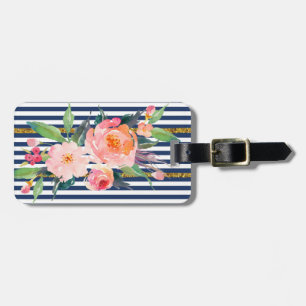 Girly Modern Chic Flowers -Stripes Luggage Tag