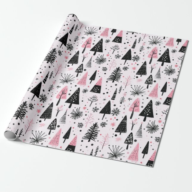 Girly Modern Christmas Wrapping Paper (Unrolled)