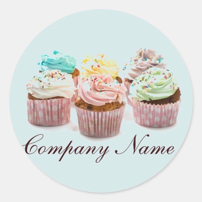 girly modern elegant bakery colourful cupcake classic round sticker (Front)