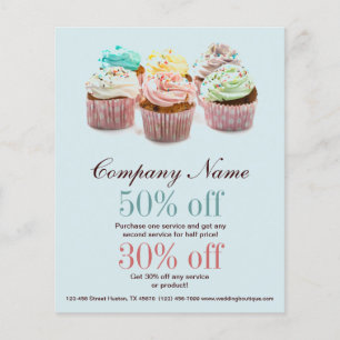 girly modern elegant bakery colourful cupcake flyer