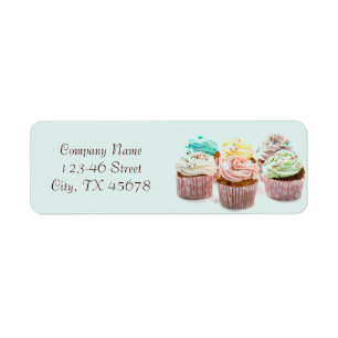 girly modern elegant bakery colourful cupcake return address label