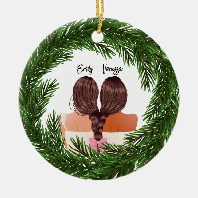 Girly Modern Friends Forever BFF Merry Christmas Ceramic Ornament (Front)