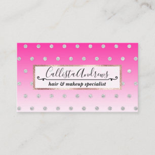 Girly Modern Glitter Polka Dots Neon Pink Ombre Business Card