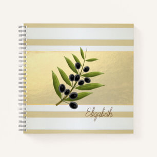 Girly Modern Gold Stripes, Olive Branch Notebook
