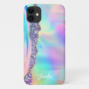 Girly Modern Iridescent Rainbow Custom Name Pretty iPhone 11 Case