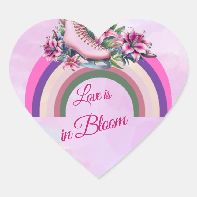 Girly Modern Love is in Bloom Rose Gold Pink Lily Heart Sticker (Front)
