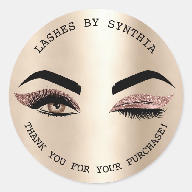 girly modern makeup wink eye gold and rose gold classic round sticker (Front)