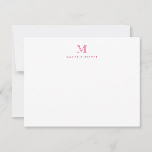 Girly Modern Monogram Initial Blush Pink Note Card