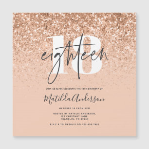 Girly modern peach glitter typography 18 birthday