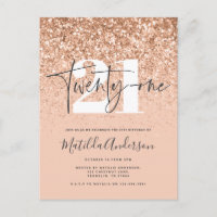 Girly modern peach glitter typography 21 birthday