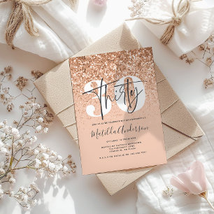 Girly modern peach glitter typography 30 birthday