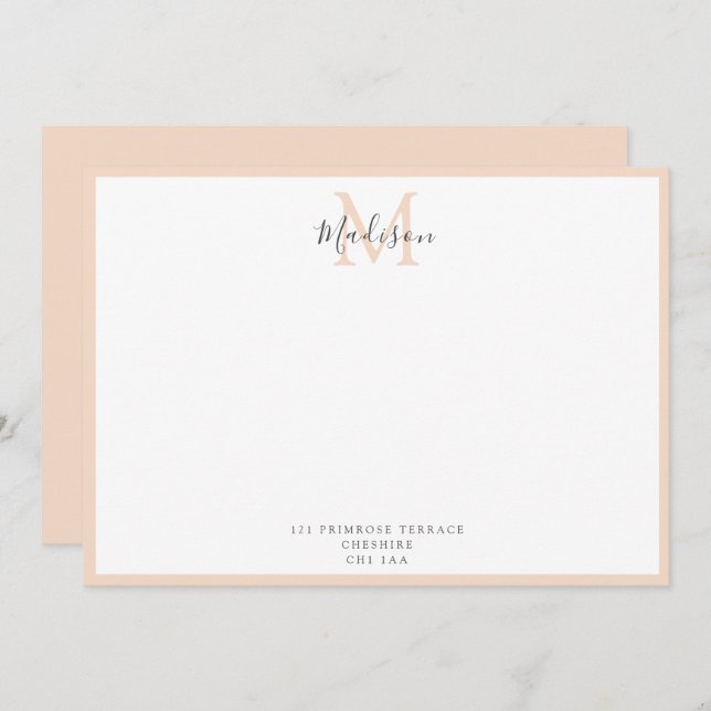 Girly Modern Peach Handlettered Monogram  Note Car Card (Front/Back)