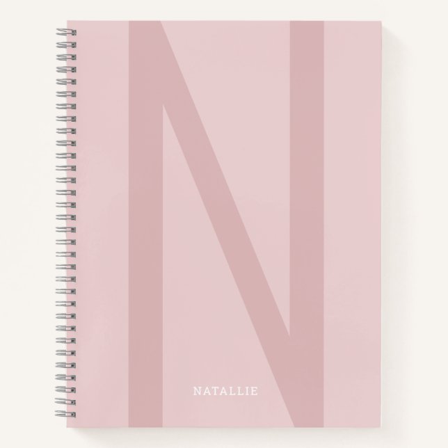 Girly Modern Personalised Big Initial Name Pink Notebook (Front)
