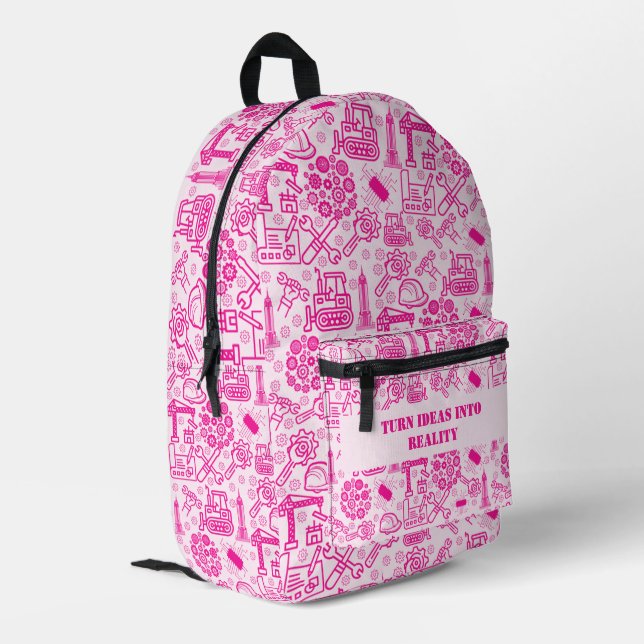 girly modern pink Architectural Blueprint Engineer Printed Backpack (Back Corner Left)