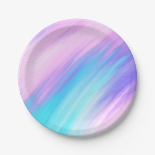Girly Modern Pink Blue Purple Paint Smudges Paper Plate