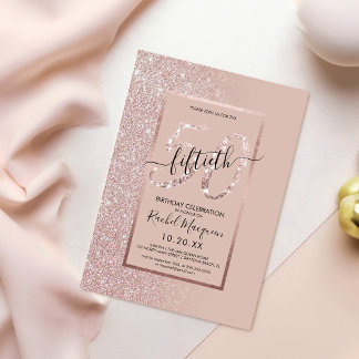 Girly Modern Pink Rose Gold Glitter 50th Birthday Invitation