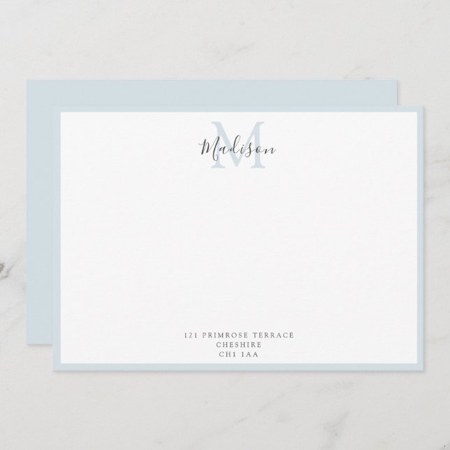 Girly Modern Powder Blue Handlettered Monogram  No Card (Front/Back)