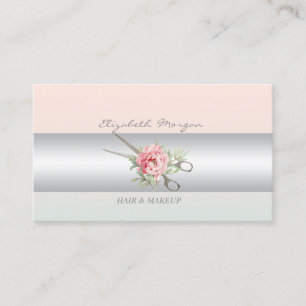 Girly Modern Professional Charming,Flower,Scissor Business Card