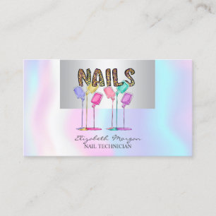 Girly Modern Professional Nail Polish Holographic Business Card