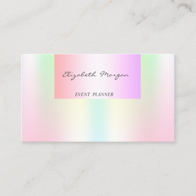 Girly Modern Professional  Pastel Holographic Business Card (Front)