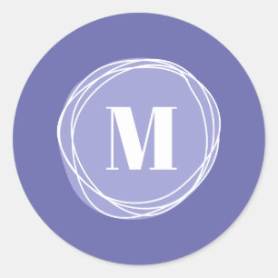 Girly Modern Purple Monogram Classic Round Sticker