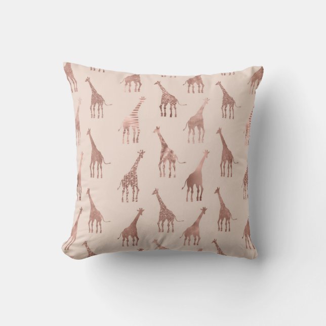 Girly Modern Rose Gold Blush Pink Giraffes Cushion (Front)