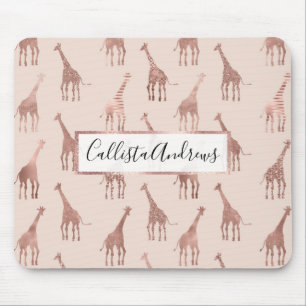 Girly Modern Rose Gold Blush Pink Giraffes Mouse Pad