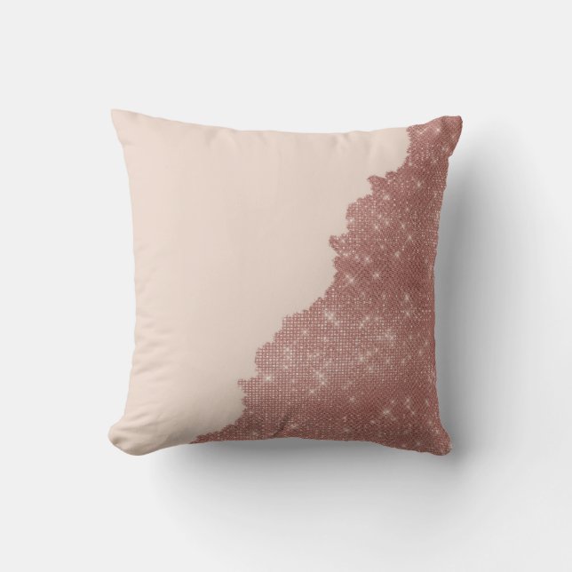 Girly Modern Rose Gold Glitter Blush Pink Split Cushion (Front)