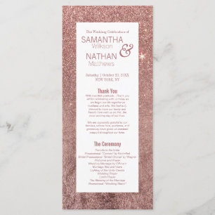 Girly Modern Rose Gold Glitter Wedding Programs