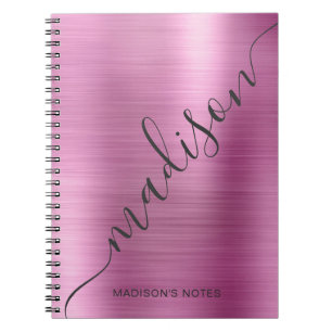 Girly Modern Soft Pink Metal Monogram Signature Notebook