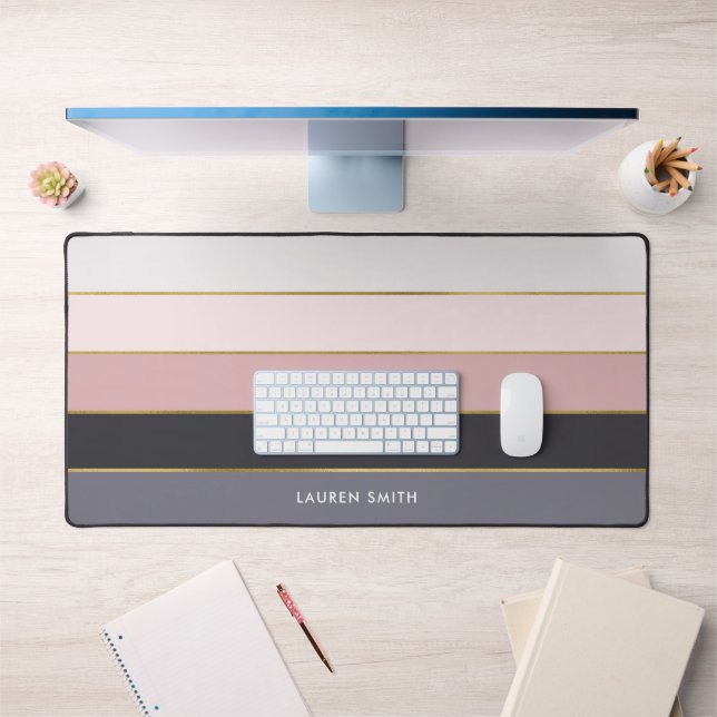 Girly Modern Stripes Personalised  Desk Mat (Office 1)