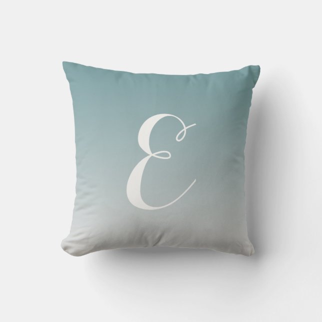 Girly Modern Teal Ombre Custom Monogram Outdoor Cushion (Front)