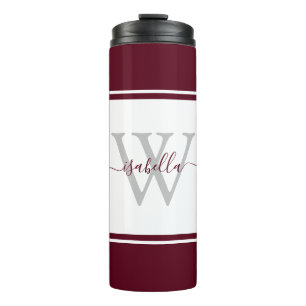 Girly Modern Trendy Monogram Script Burgundy Therm Thermal Tumbler