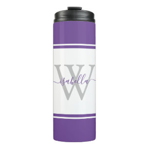 Girly Modern Trendy Monogram Script Purple Thermal Tumbler