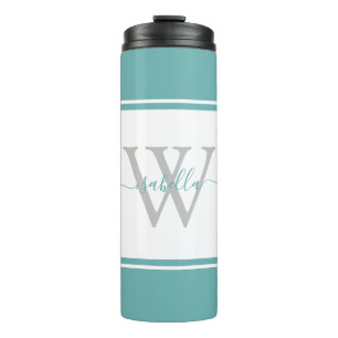 Girly Modern Trendy Monogram Script Teal Thermal T Tumbler