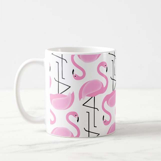 Girly Modern Tropical Pink Flamingo Pattern Coffee Mug (Left)