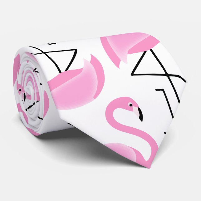 Girly Modern Tropical Pink Flamingo Pattern Tie (Rolled)