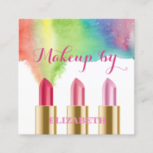 Girly Modern Watercolor Paint Splash, Lipsticks Square Business Card