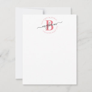 Girly Modern White Pink Name Script Monogrammed Card