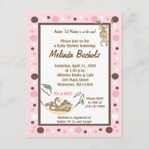 Girly Monkey Business Pink Brown Invitation Postcard