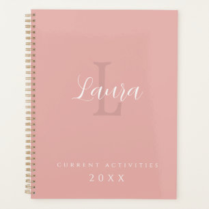 Girly monogram and name personalised blush pink planner